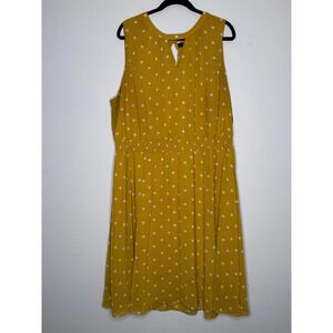 Lane Bryant Mustard Yellow Polka Dot Smocked Midi Dress Womens Plus Size 24